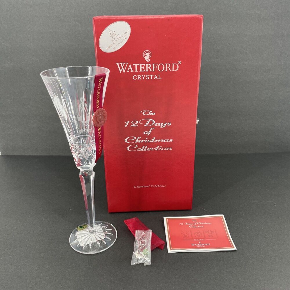 Waterford Crystal 12 Days of Christmas Champagne Flute Eight Maids Charm Box NEW